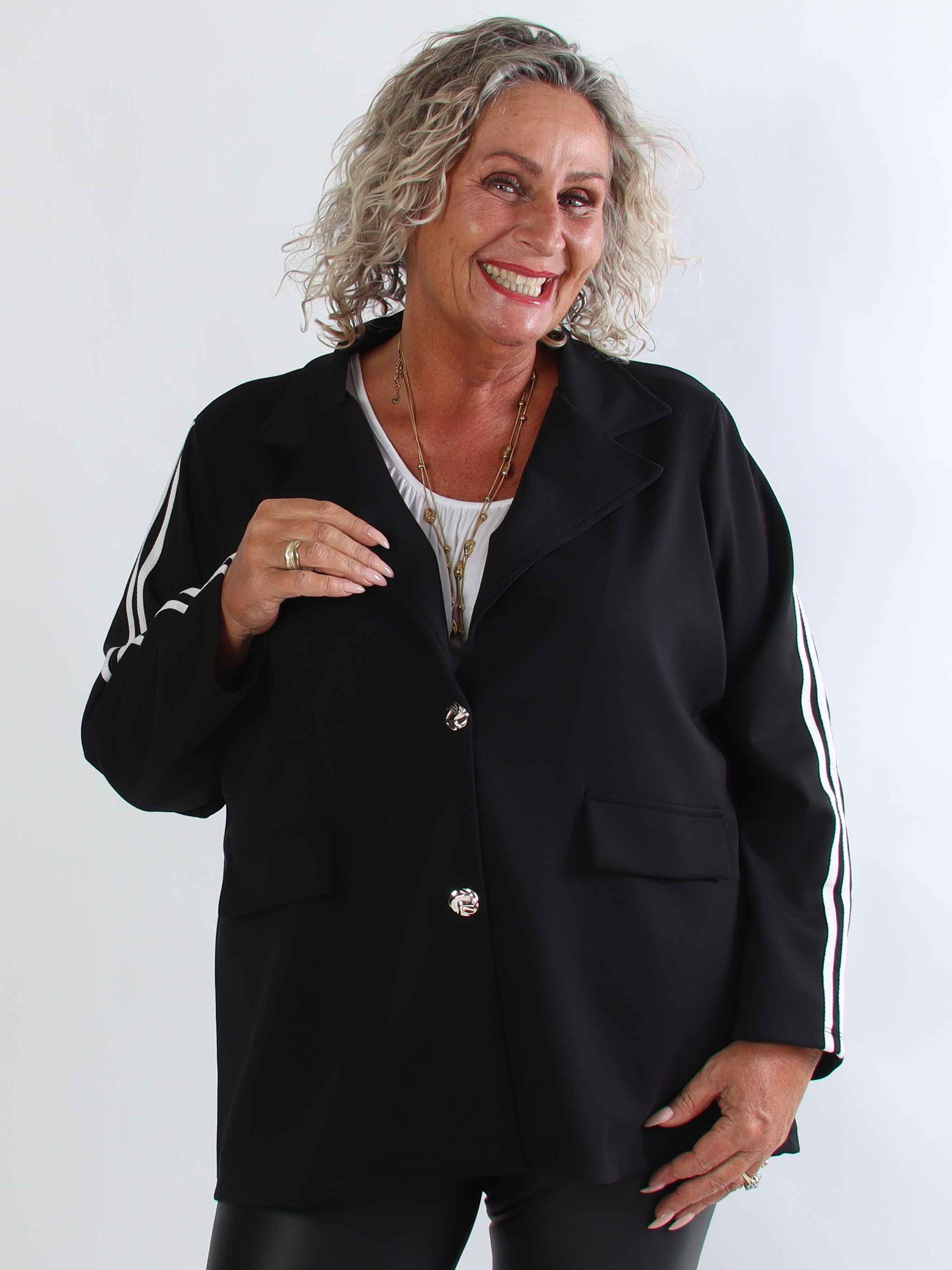 Ferrara - Plus size blazer i blød viskose med sporty hvide striber på ærmerne